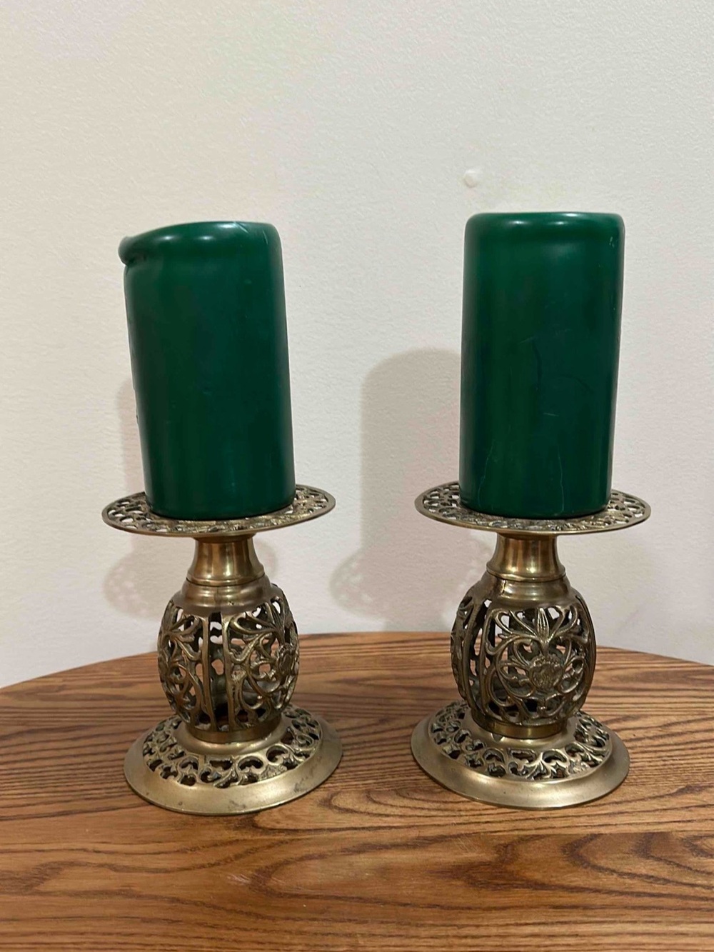 Brass candleholders & candles